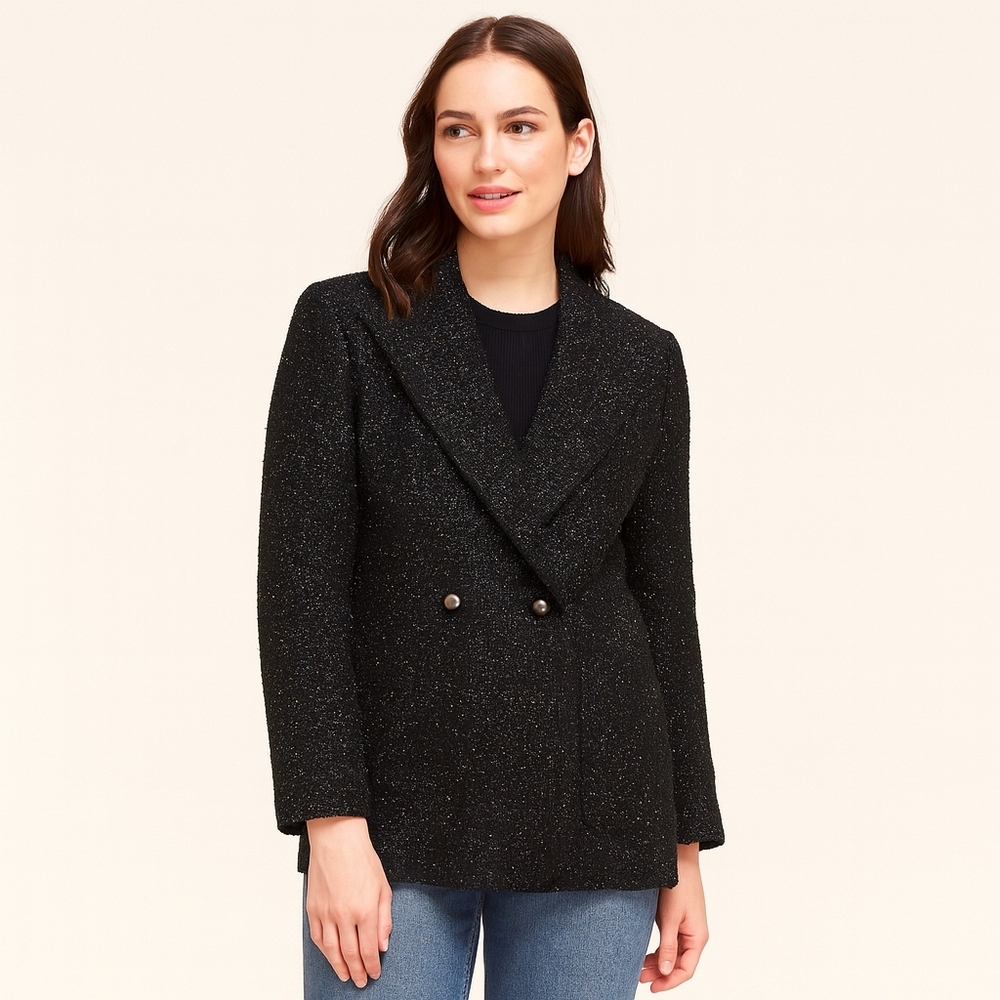 Kate Spade Black Tweed Double-Breasted Blazer Jacket Size Medium